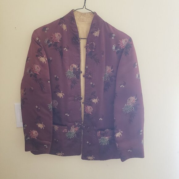 VTG Peony Brand Reversible Floral Oriental Rayon Blazer Jacket - Picture 1 of 8